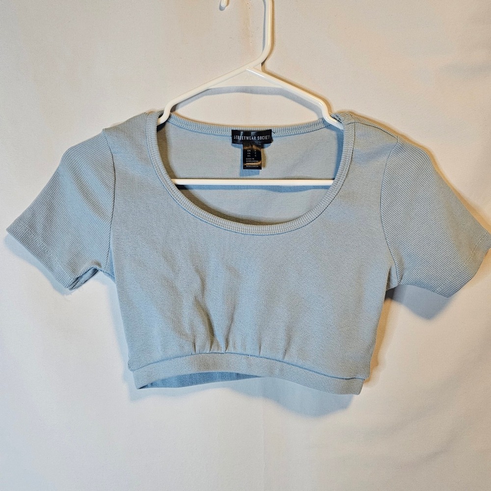 Streetwear Society Crop Top Womens Small Light Blue Ribbed Coquette Aesthetic